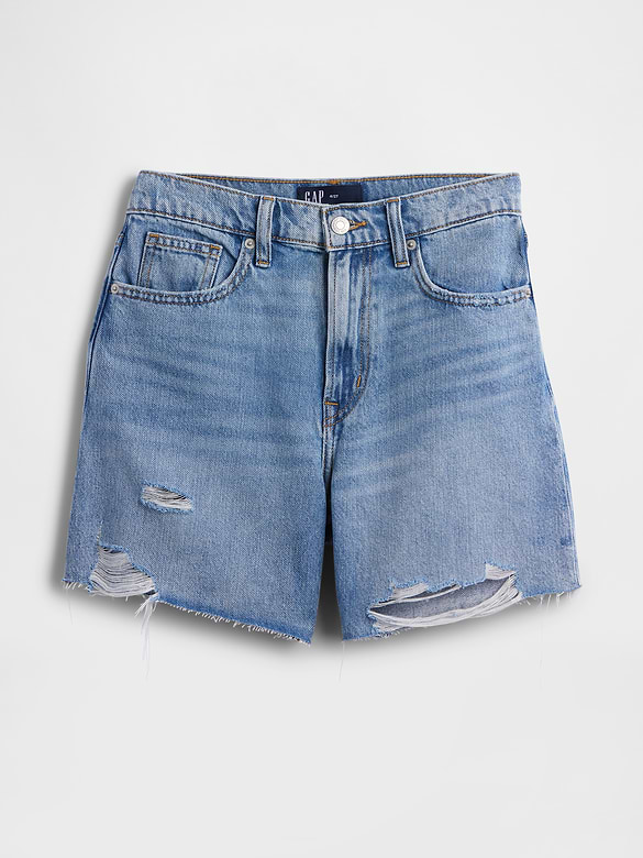 Destructed SuperSoft Denim Midi Shorts