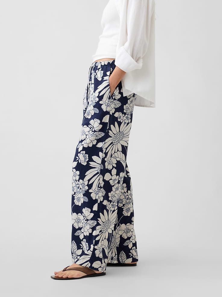 Image number 3 showing, Mid Rise Pull-On Wide-Leg Linen-Blend Pants