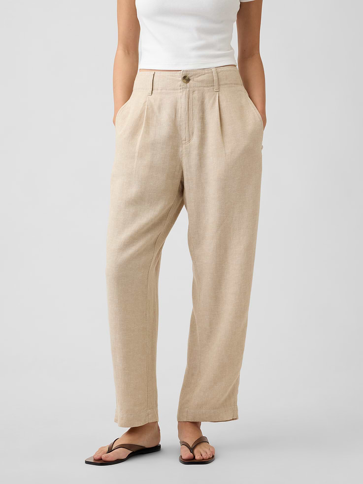 Image 2 of 7, High Rise Linen-Blend Barrel Pants