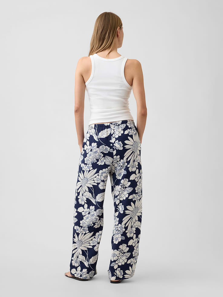 Image number 4 showing, Mid Rise Pull-On Wide-Leg Linen-Blend Pants