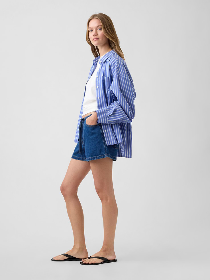 Image number 3 showing, 3" Mid Rise Drawstring Denim Shorts
