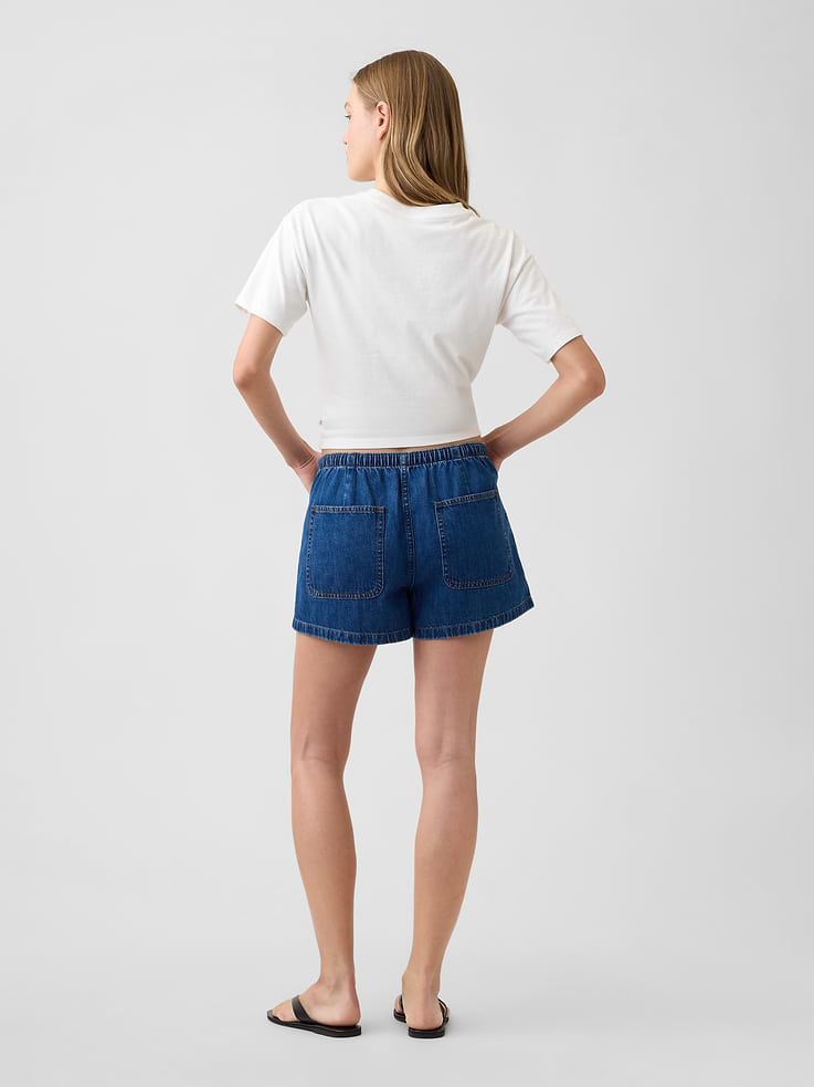 Image number 4 showing, 3" Mid Rise Drawstring Denim Shorts