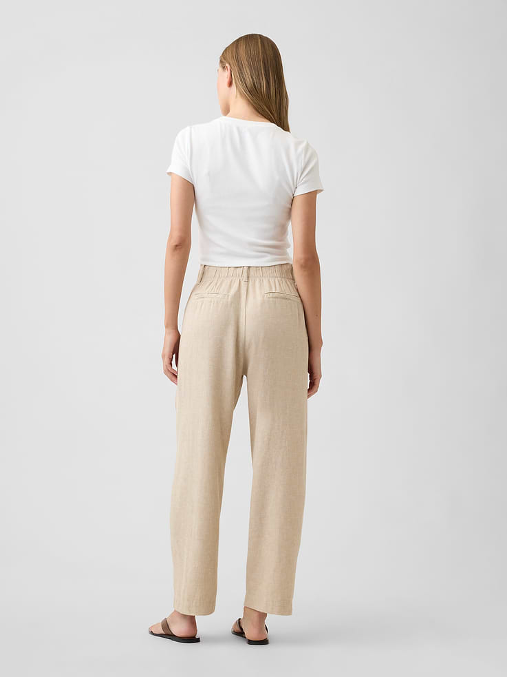Image 4 of 7, High Rise Linen-Blend Barrel Pants