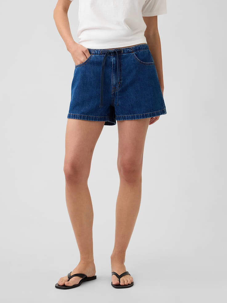 Image number 2 showing, 3" Mid Rise Drawstring Denim Shorts