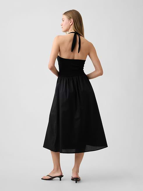 black halter midi dress Nata-Black Neck calf length Thiala Knit Reverse Halter Midi