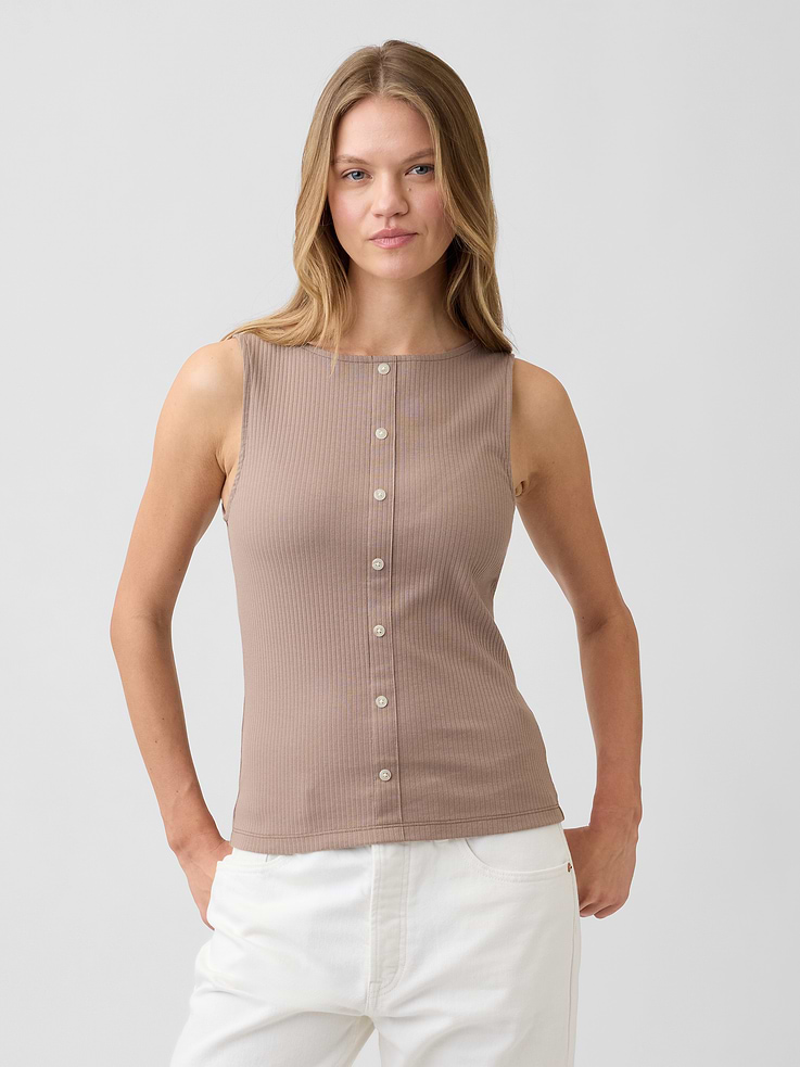 Image number 1 showing, Ribbed Button-Up Top