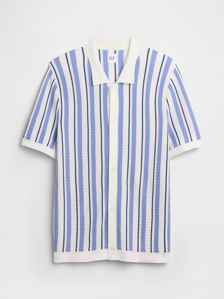 Image 5 of 5, Button-Up Sweater Polo Shirt