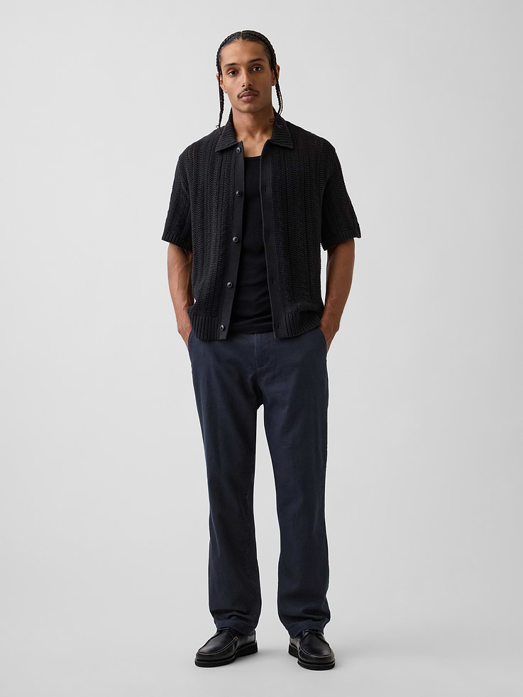 Image number 1 showing, Linen-Cotton Relaxed Straight Trousers