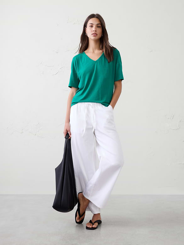 Linen-Blend V-Neck Shirt