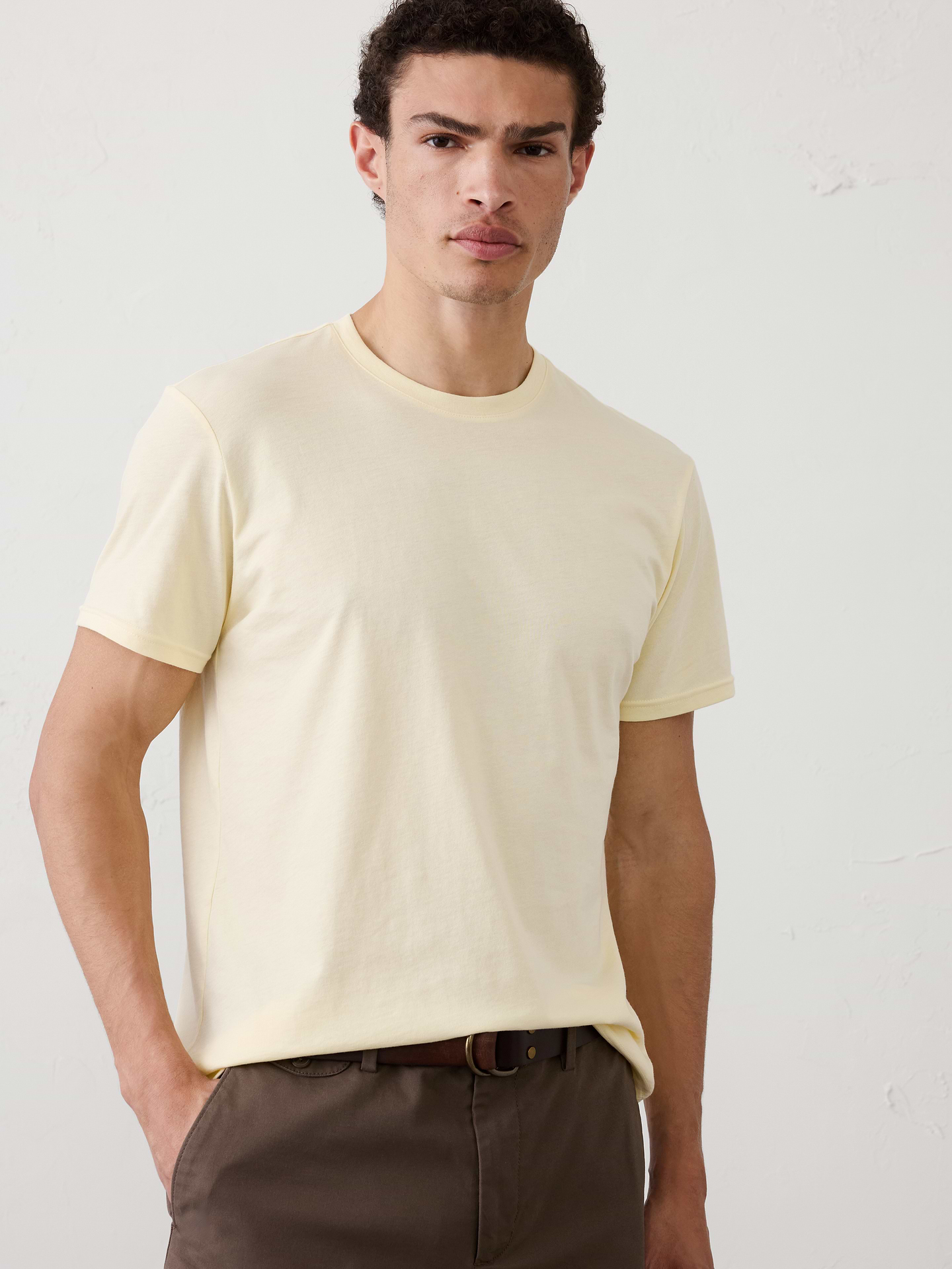 Image 1 of 8, In efforts to lower our environmental impact, we consciously crafted this T-shirt using cotton and recycled fibers made from 6 post-consumer plastic bottles., Crew neck. Short sleeves., Straight hem., Made exclusively for Banana Republic Factory., Product #604917