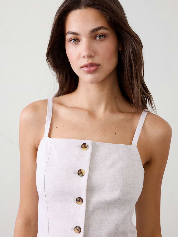 Linen-Blend Square-Neck Cutaway Vest