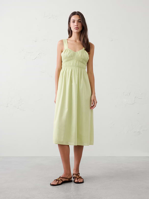 Voile Shirred-Bust Midi Dress
