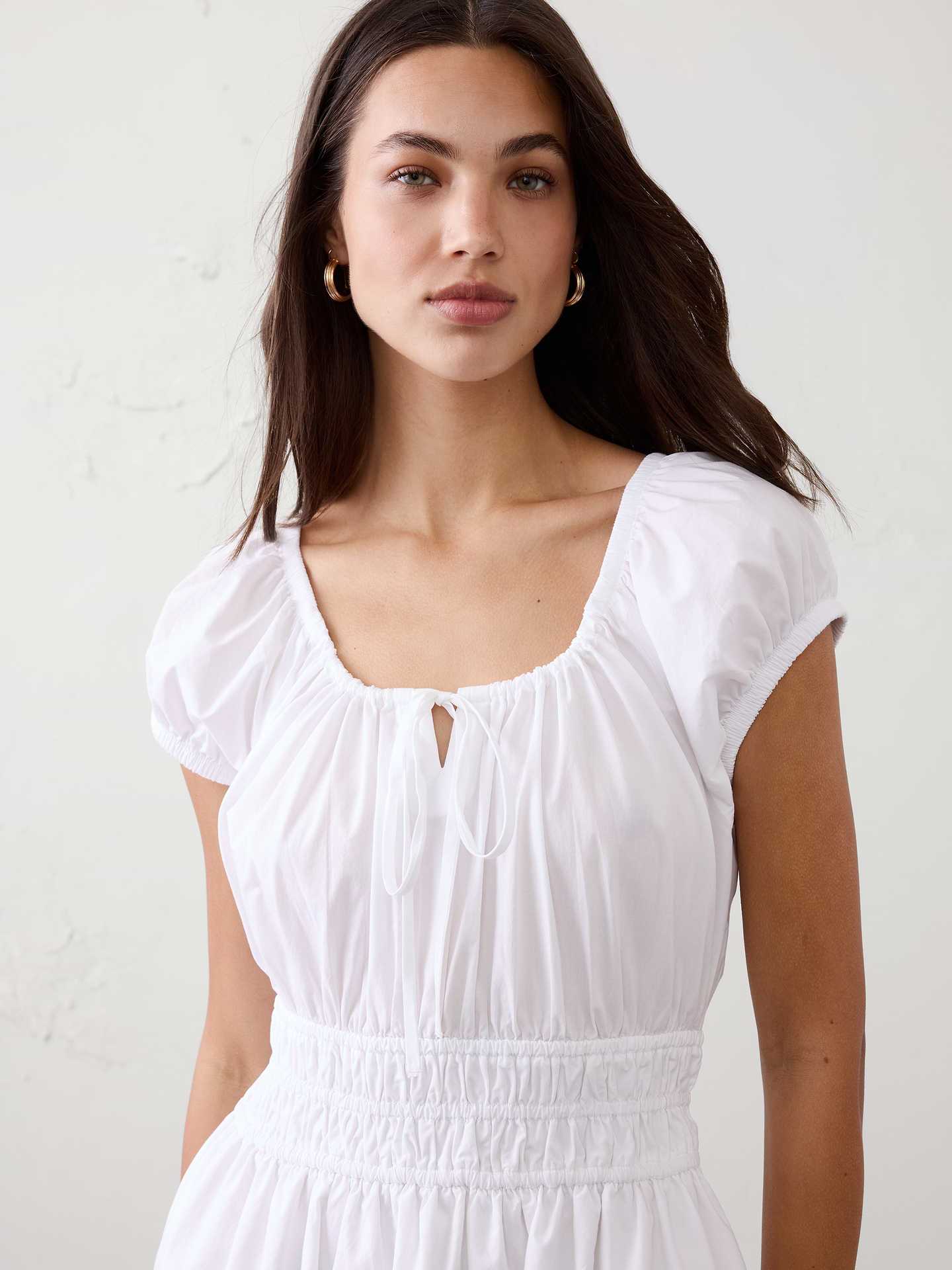 Image number 2 showing, Poplin Gathered-Neck Midi Dress