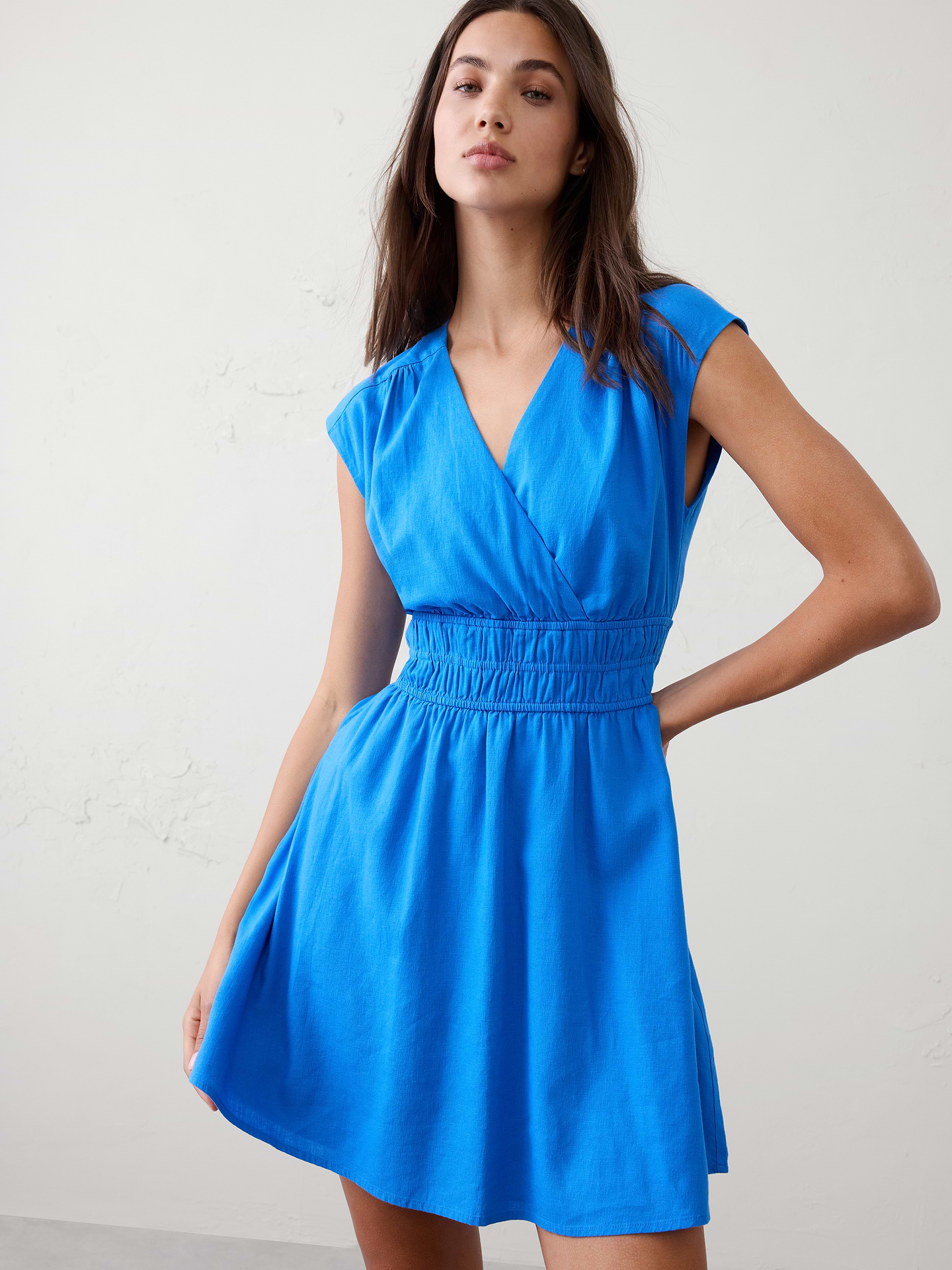 Image number 3 showing, Linen-Blend Smocked-Waist Mini Dress