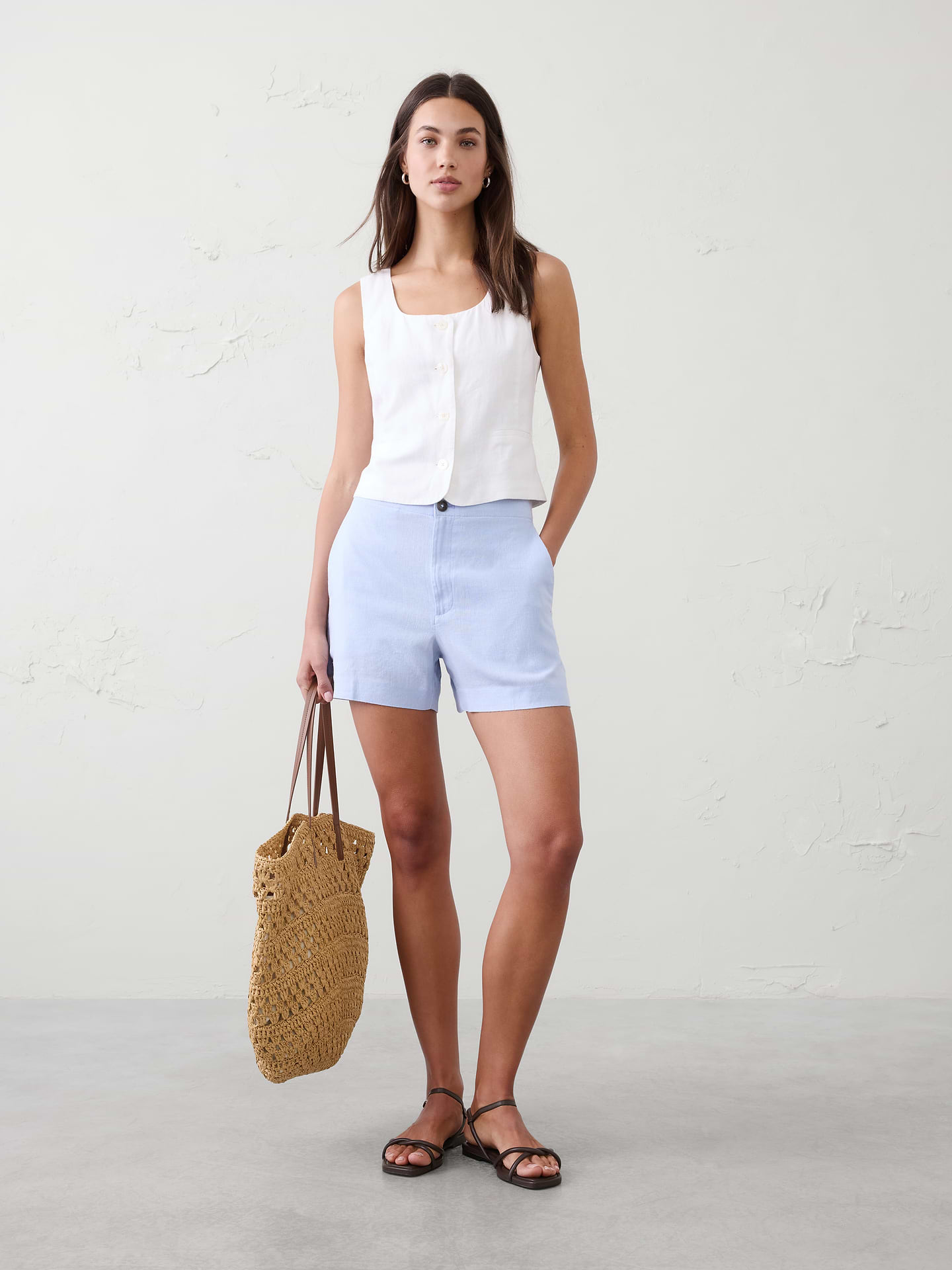 Image number 1 showing, Linen-Blend High-Rise Short