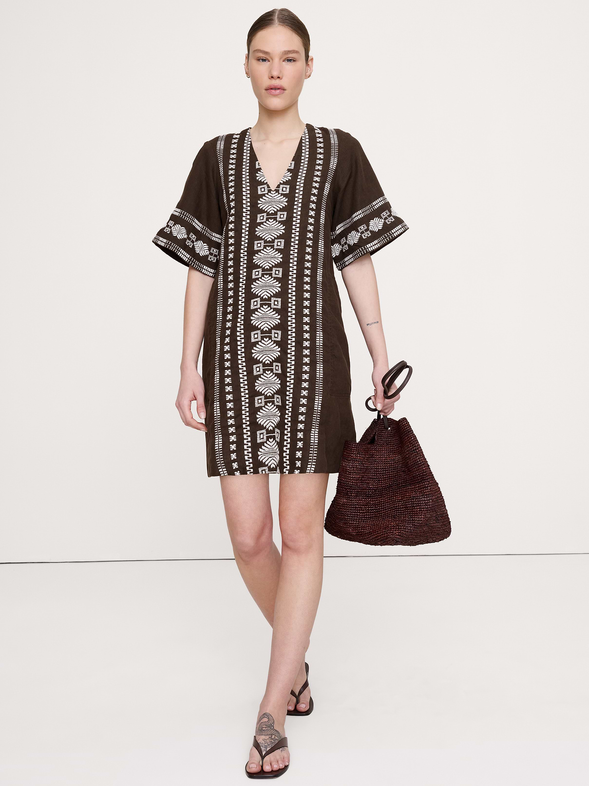 Embroidered Linen Mini Dress