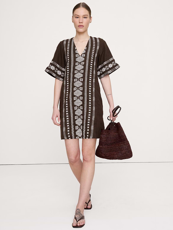 Embroidered Linen Mini Dress