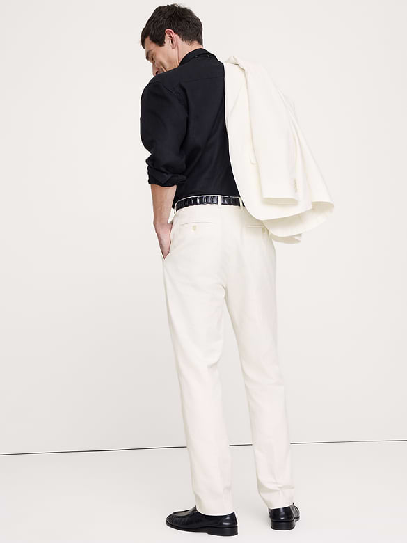 Pantalon de complet raffiné de coupe étroite en mélange de coton et lin italien