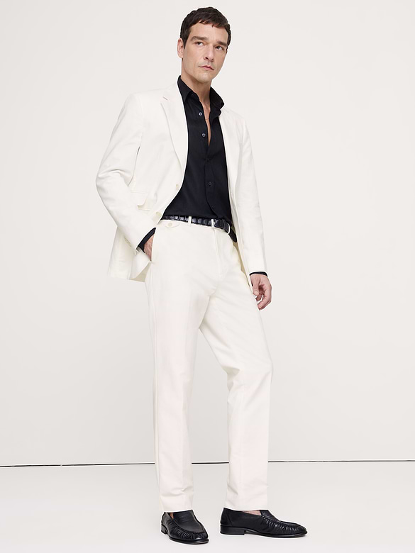Pantalon de complet raffiné de coupe étroite en mélange de coton et lin italien