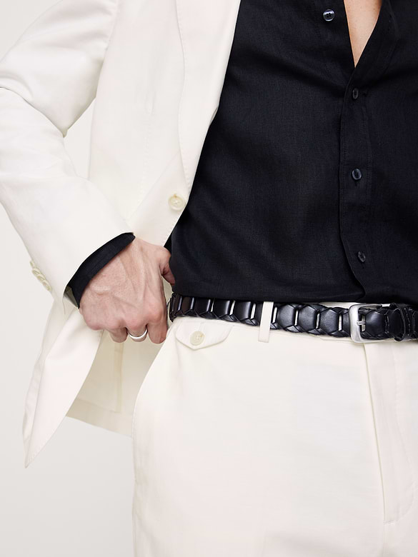 Pantalon de complet raffiné de coupe étroite en mélange de coton et lin italien