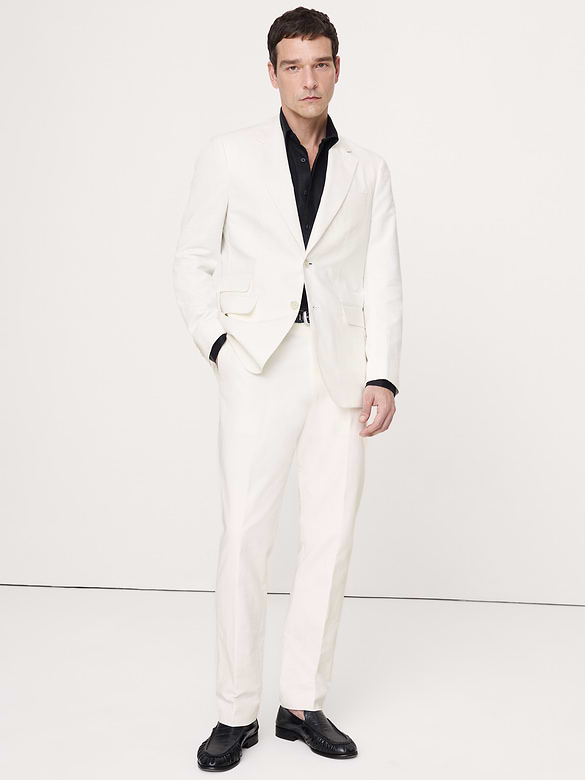 Pantalon de complet raffiné de coupe étroite en mélange de coton et lin italien