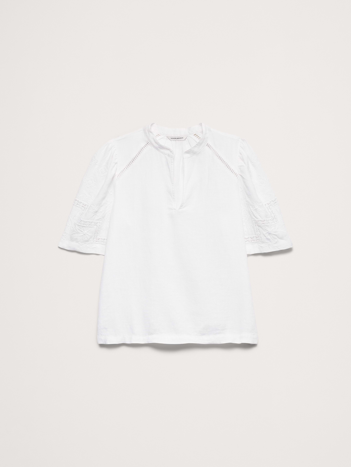 Image number 7 showing, Embroidered Linen Puff-Sleeve Top