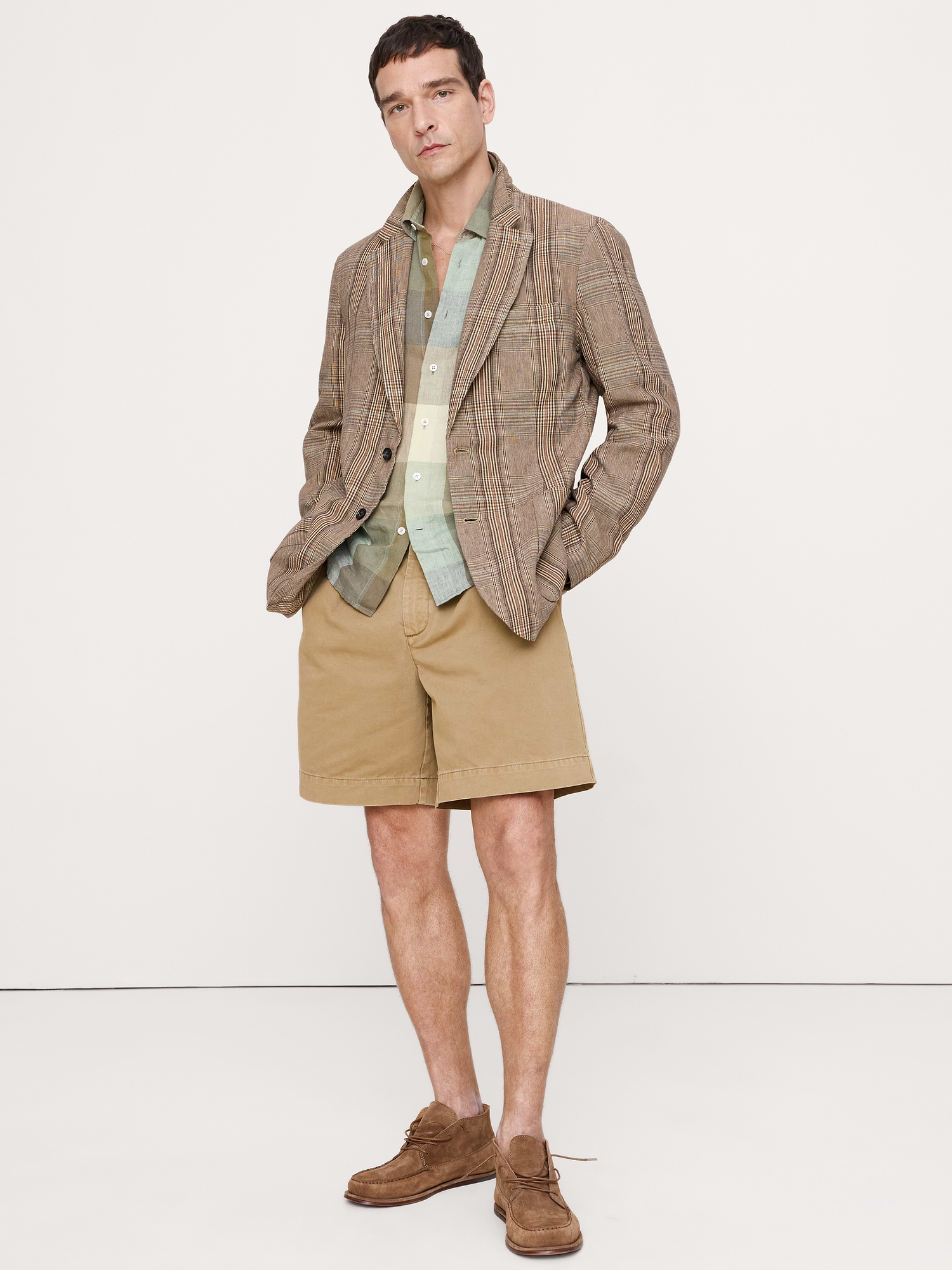 Banana Republic Italian Plaid Cotton-Linen Blazer INTERNATIONAL SHIPPING