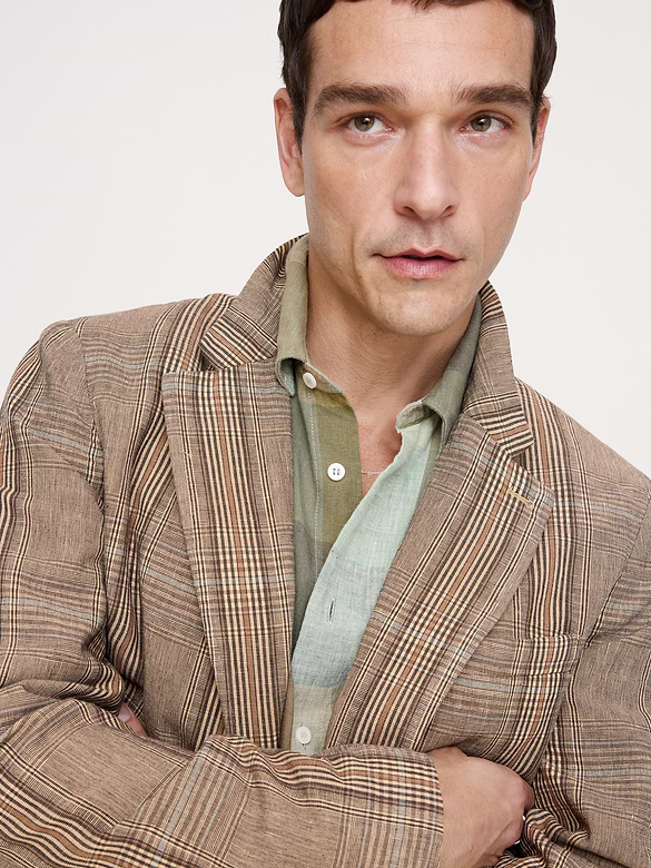 Italian Plaid Cotton-Linen Blazer
