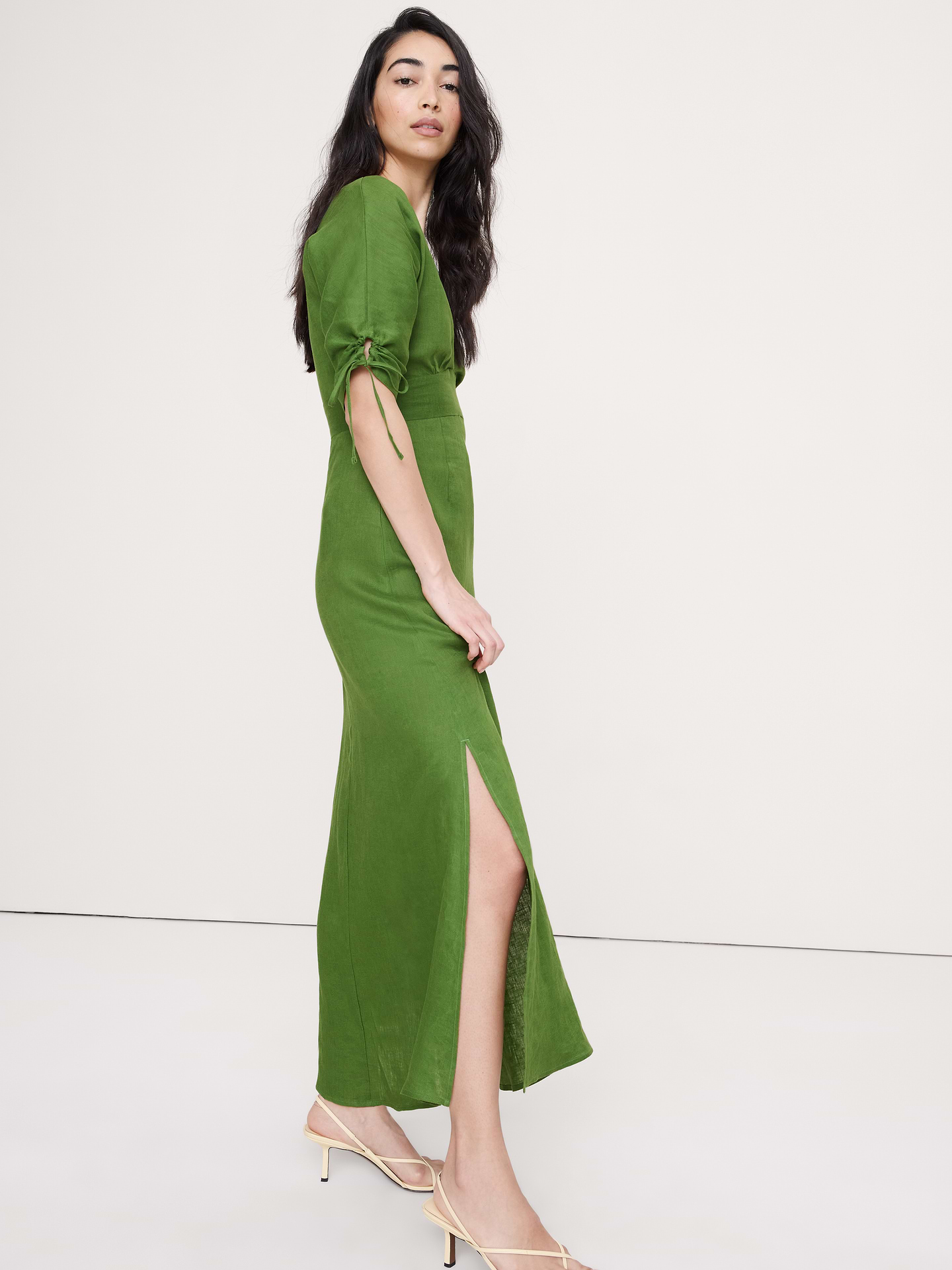 Image number 4 showing, Linen Tie-Sleeve Midi Dress