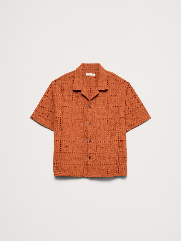 Relaxed-Fit Embroidered Cotton Eyelet Resort Shirt