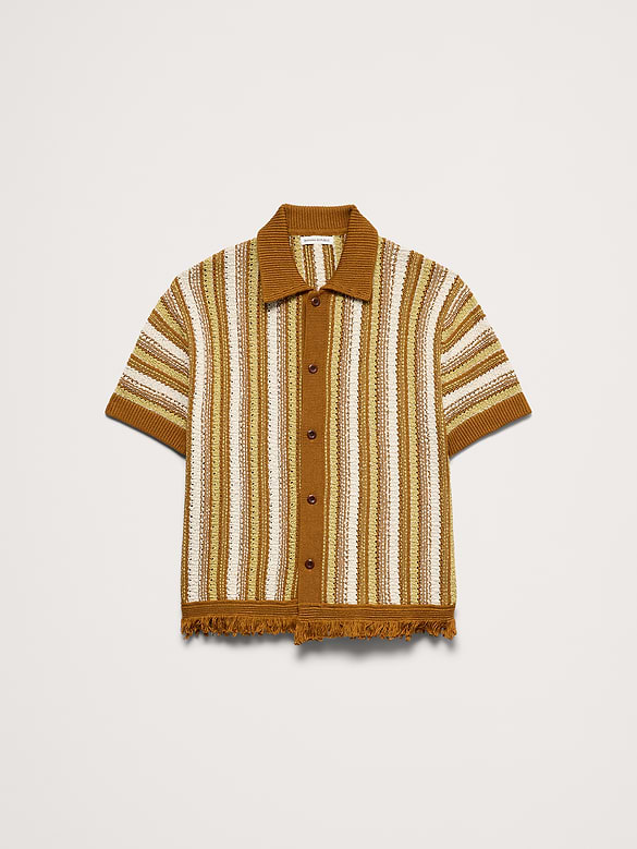 Fringe Cotton Polo Cardigan