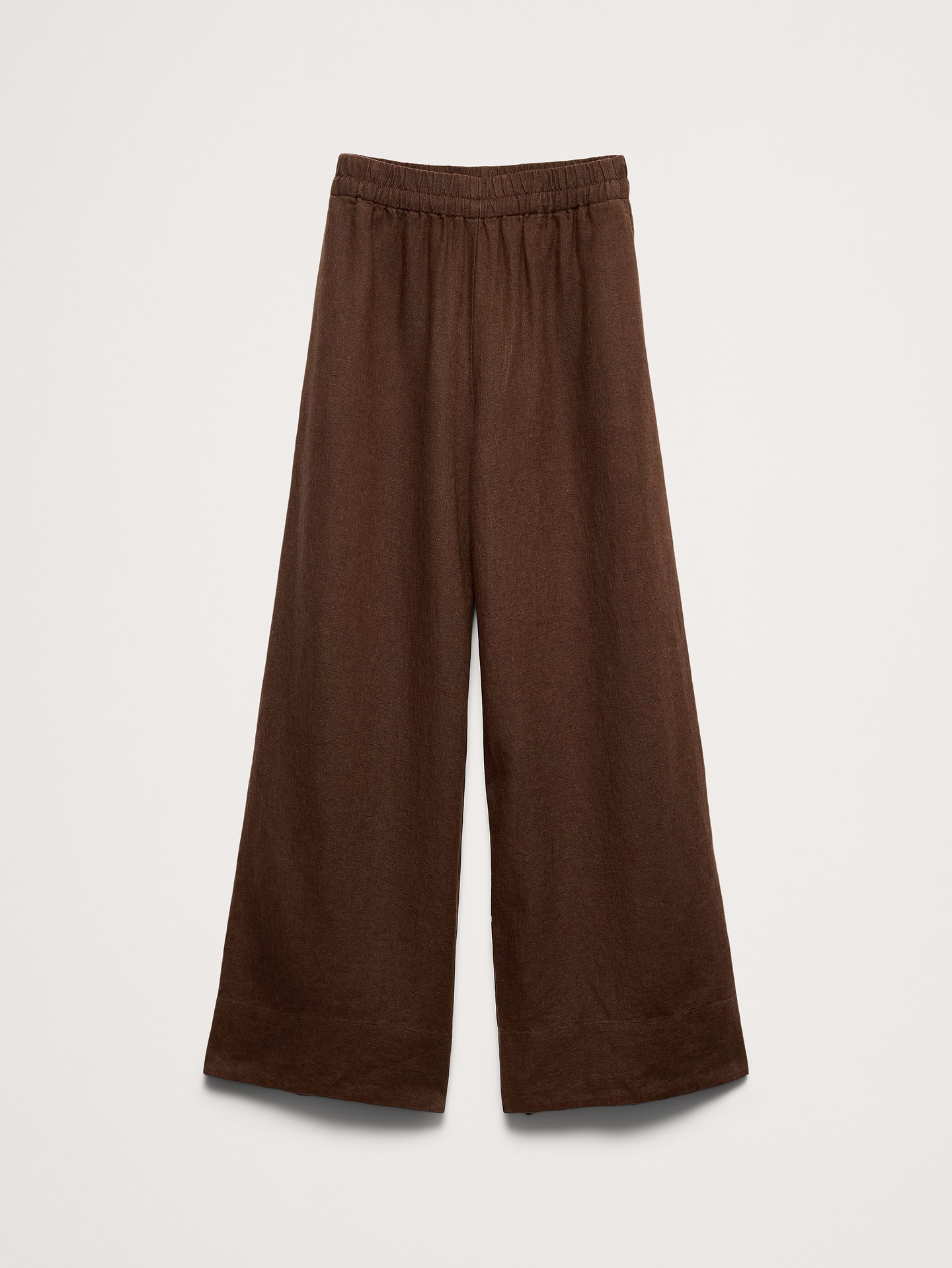 L'image numéro 5 présente Pantalon à taille haute extensible à jambe large en lin longueur cheville