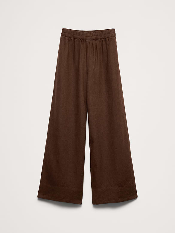 High-Rise Wide-Leg Linen Pull-On Ankle Pant