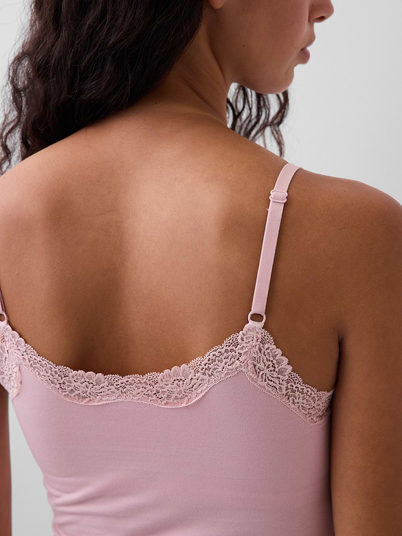 Organic Stretch Cotton Lace-Trim Shelf-Bra Cami