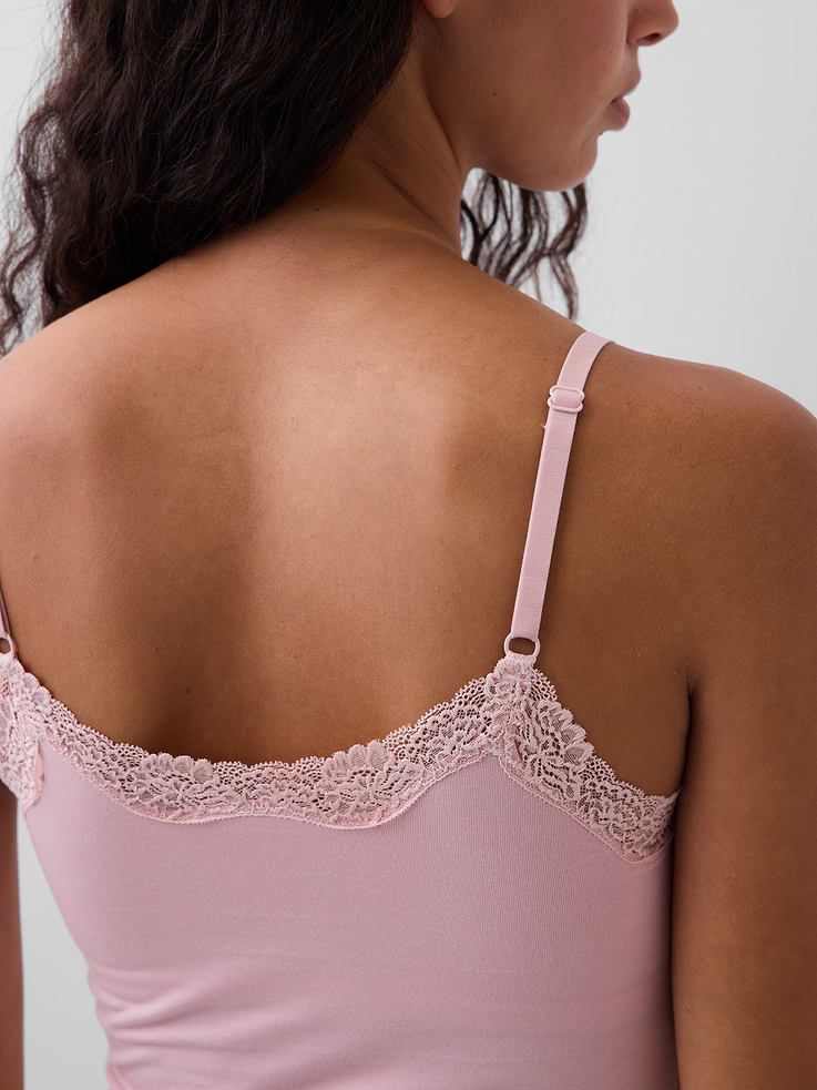 Image number 3 showing, Organic Stretch Cotton Lace-Trim Shelf-Bra Cami