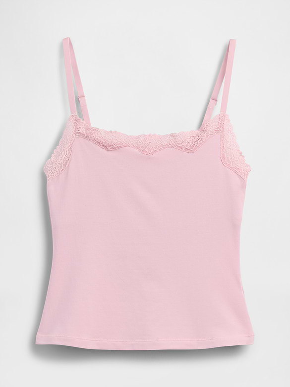 Organic Stretch Cotton Lace-Trim Shelf-Bra Cami
