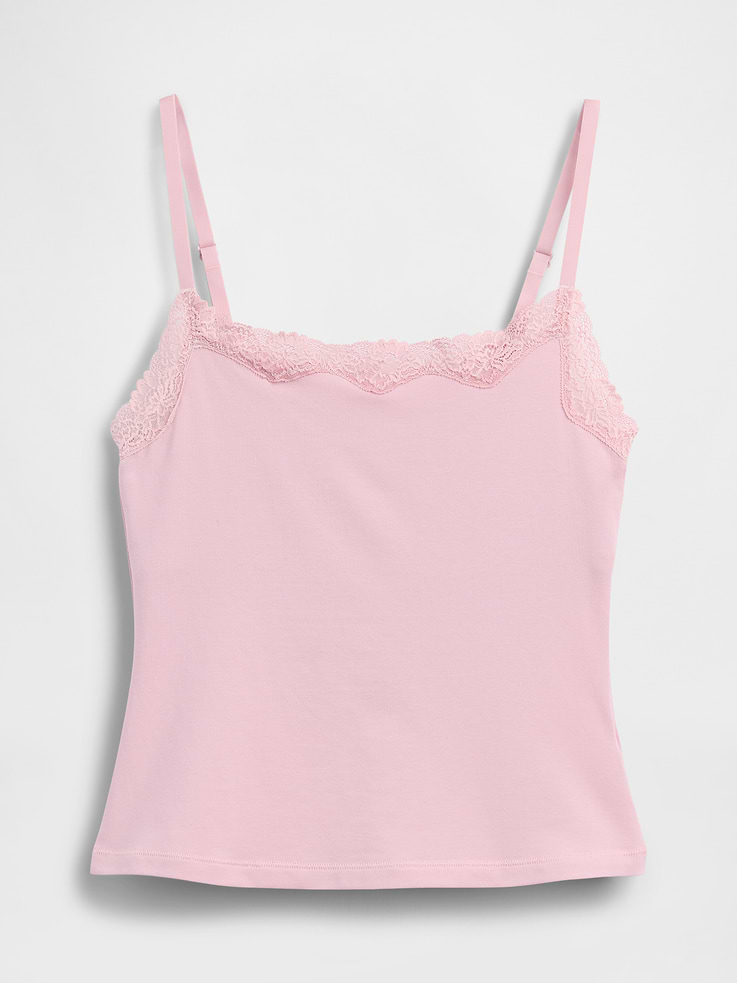 Image number 5 showing, Organic Stretch Cotton Lace-Trim Shelf-Bra Cami