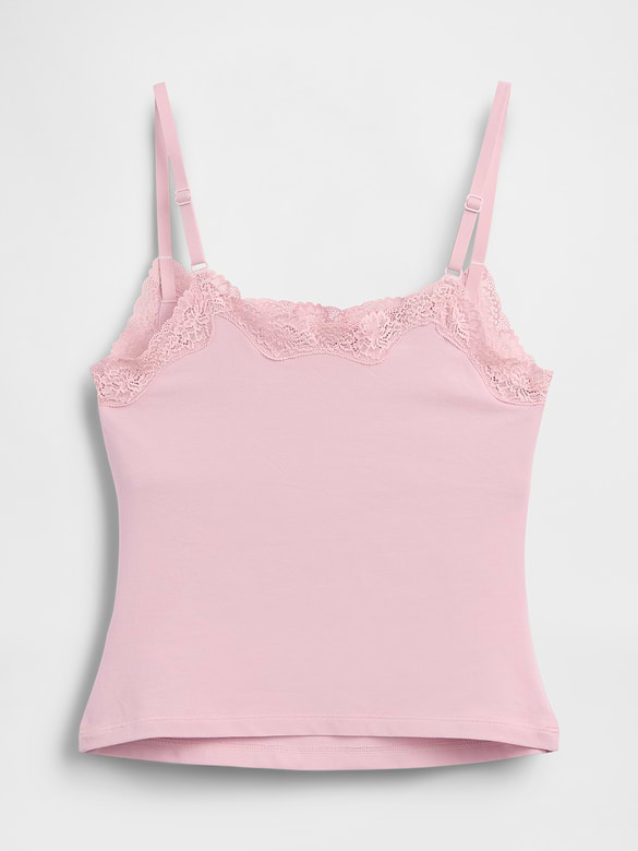 Organic Stretch Cotton Lace-Trim Shelf-Bra Cami
