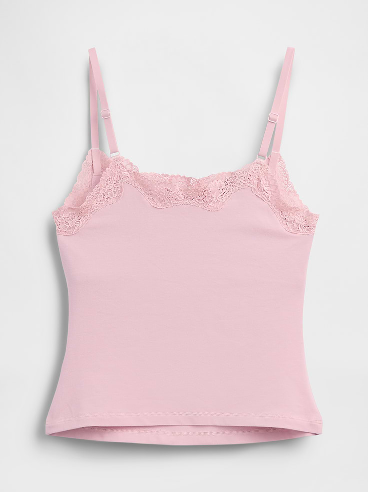 Image number 6 showing, Organic Stretch Cotton Lace-Trim Shelf-Bra Cami
