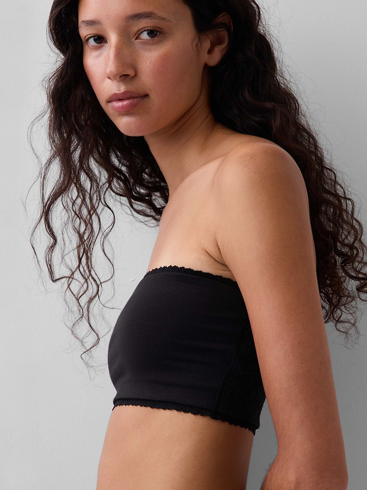 Image number 3 showing, Organic Stretch Cotton Lace-Trim Bandeau Bralette