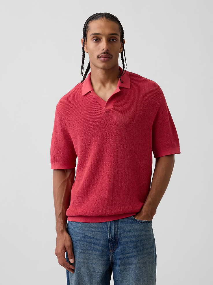 Image number 1 showing, Linen-Blend Camp Polo Sweater Shirt
