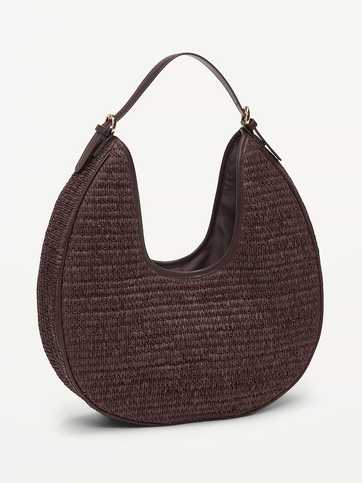 Image 3 of 6, Oversized Raffia Hobo Bag