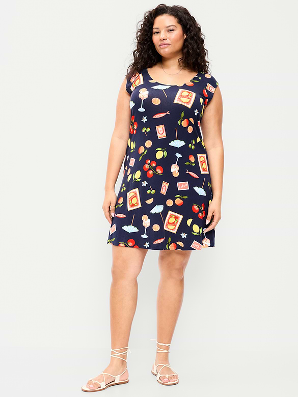 Short-Sleeve Scoop-Neck Mini Dress
