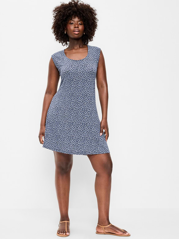Short-Sleeve Scoop-Neck Mini Dress
