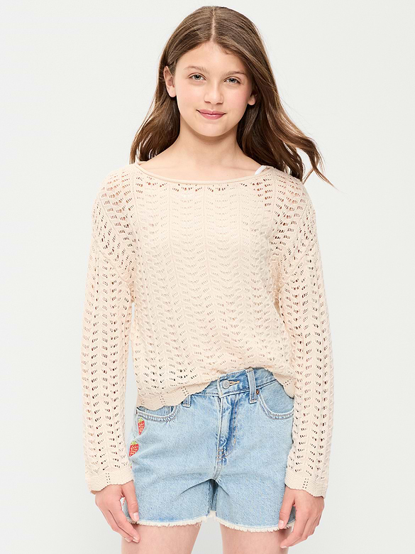 Chandail en tricot pointelle à manches longues pour fille