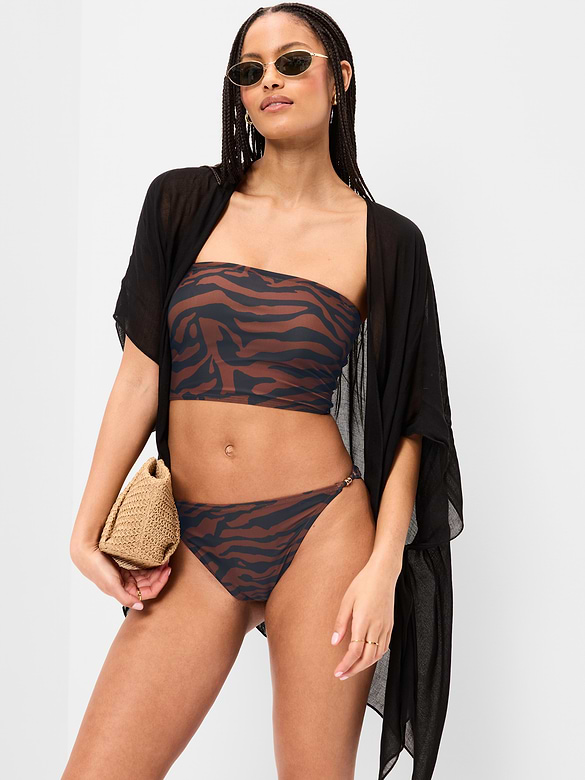 Beaded Mid-Rise Bikini Swim Bottoms