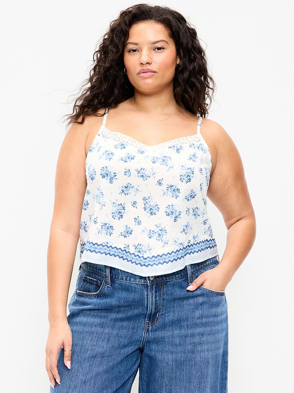 Lace-Trim Scarf Tank Top