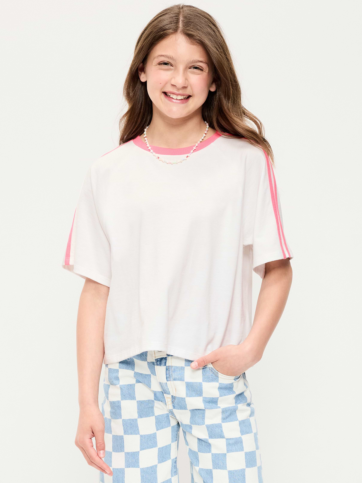 Image number 1 showing, Oversized Short-Sleeve Cropped T-Shirt for Girls