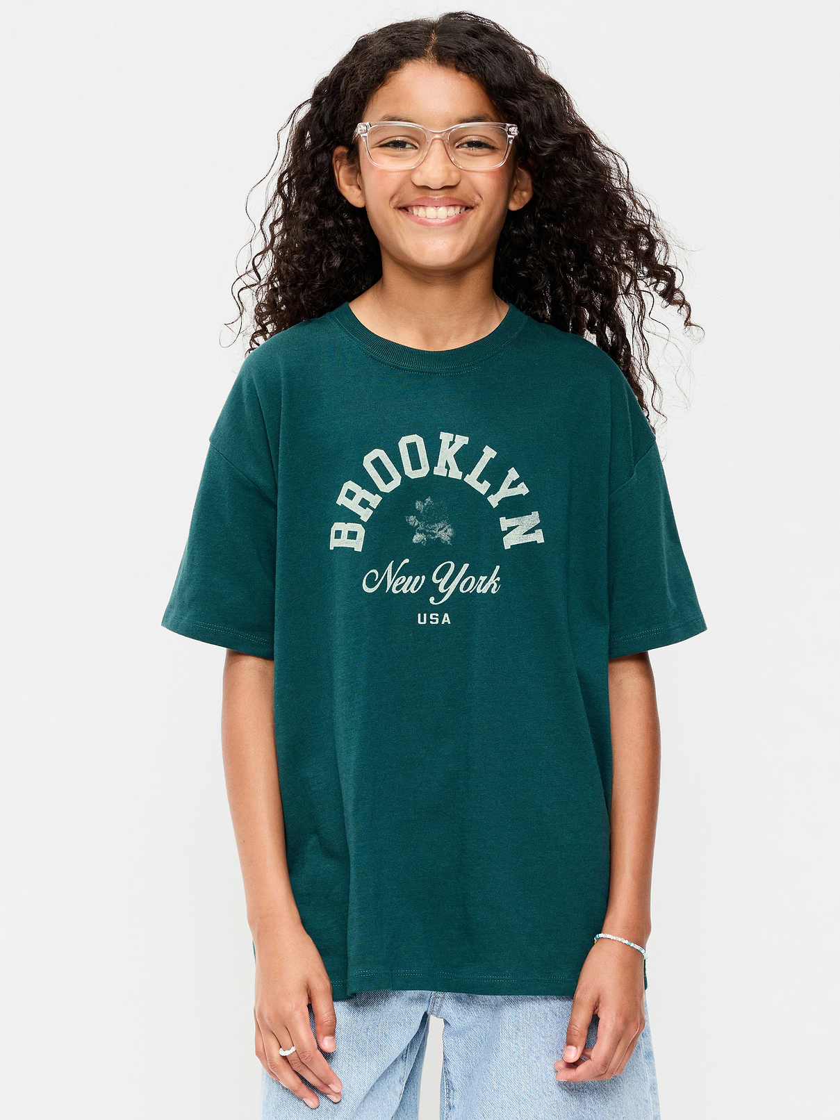 Image number 1 showing, Oversized Short-Sleeve Graphic Tunic T-Shirt for Girls