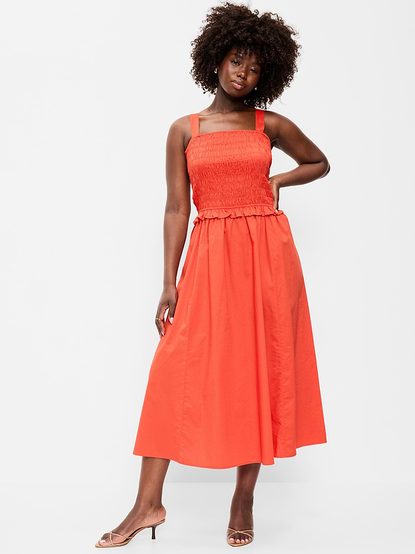 Fit & Flare Smocked-Bodice Midi Dress